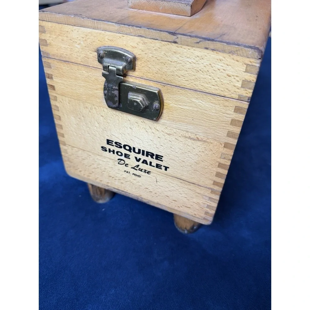 Vtg 1950s Esquire Shoe Valet De Luxe Wooden Shoe Shine Box Kit W Accessories